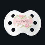 Chupeta Girly Vintage Rosa Floral Monograma<br><div class="desc">Uma linda e feminina, romântica caseira, caseira, chic vintage, padrão floral de rosa com uma sutil textura de tecido de linho. Personalize o design com um monograma de nome personalizado para um doce presente para uma nova mãe ou um presente de chá de fraldas! Clique no botão "Personalizar" para alterar...</div>