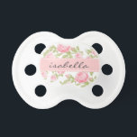 Chupeta Girly Vintage Rosa Floral Monograma<br><div class="desc">Uma linda e feminina, romântica caseira, caseira, chic vintage, padrão floral de rosa com uma sutil textura de tecido de linho. Personalize o design com um monograma de nome personalizado para um doce presente para uma nova mãe ou um presente de chá de fraldas! Clique no botão "Personalizar" para alterar...</div>