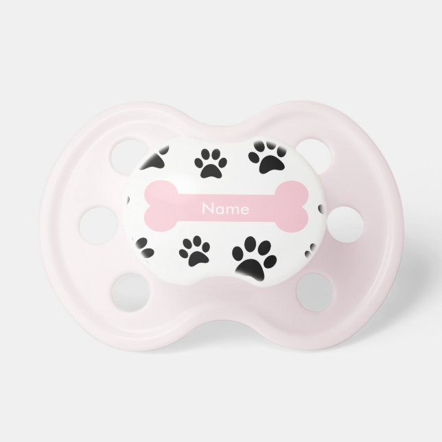 Chupeta Osso de cão cor-de-rosa customizável com (Frente)