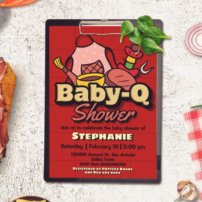 Churrasco de Baby Shower - Convite de Churrasco BB (Baby-Q Shower - Barbeque BBQ Grill Baby Shower Invitation)