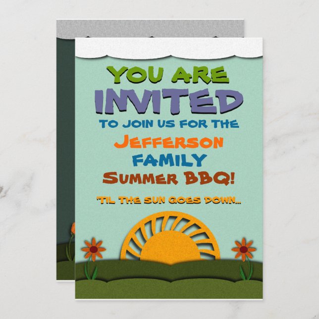 CHURRASCO de Verão Dia e Noite / Convites de Reuni (Frente/Verso)