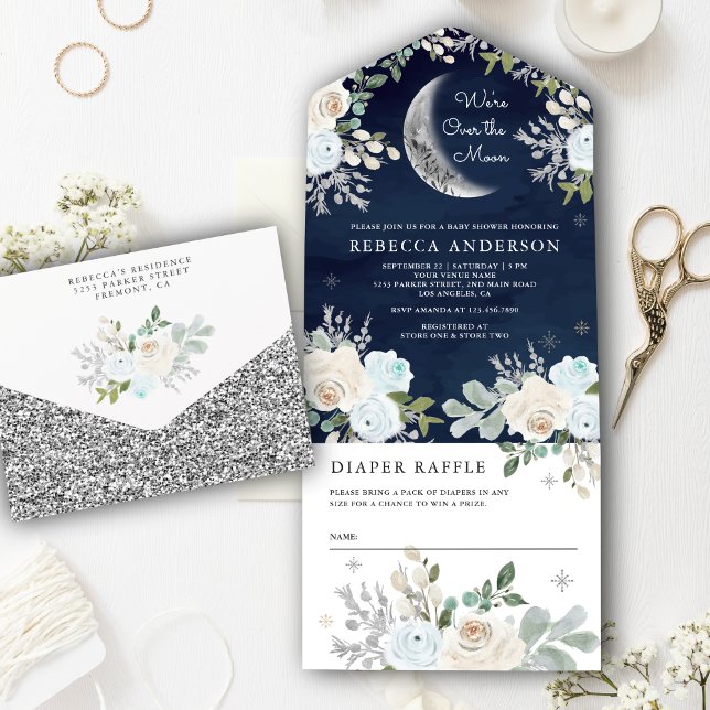 Chuva de Azul Marfim Floral Boho Lua Azul Bebê (Criador carregado)