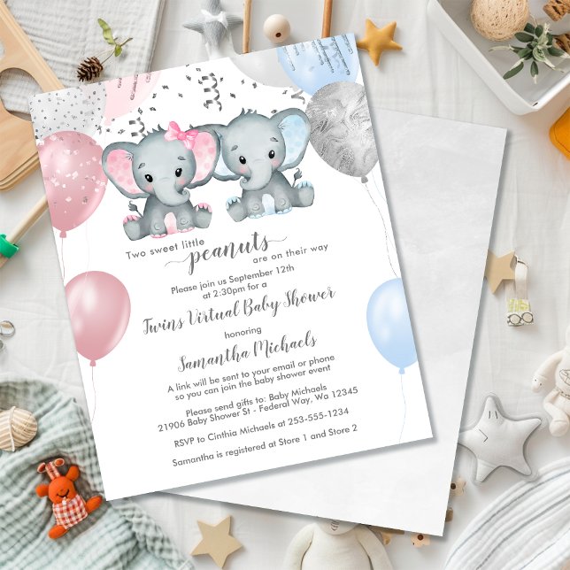 Chuva de Balões de Gêmeos Elefantes Orçamento para (Budget Elephant Twins Balloon Virtual Baby Shower)
