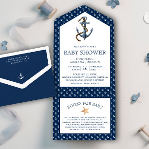 Chuva de Bebê Âncora Azul Marinho Elegante