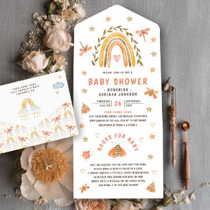 Chuva de Bebê Arco-Íris Boho Aquarela Rústica com