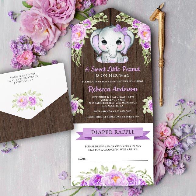 Chuva de Bebê Barn Elefante Floral Arco Roxo (Criador carregado)