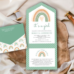 Chuva de Bebê Boho Arco-Íris em Aquarela Verde Men