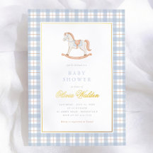 Chuva de Bebê Cavalo de Balanço Xadrez Azul Vintag