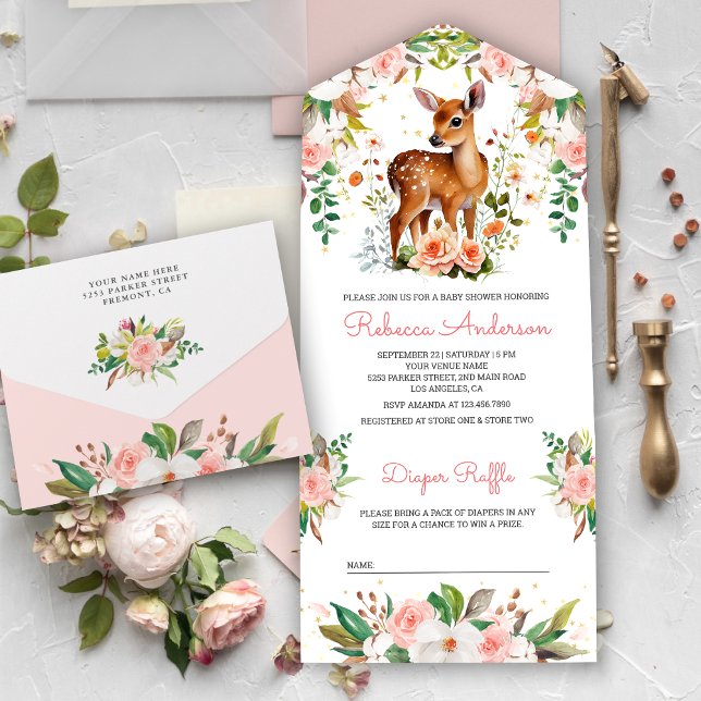 Chuva de Bebê Cervo Floral Aquarela Fofa (Criador carregado)