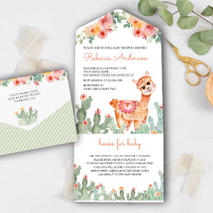 Chuva de Bebê de Llama Cacto Floral Aquarela Rústi