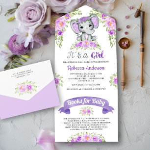 Chuva de Bebê Elefante Floral Roxo em Aquarela
