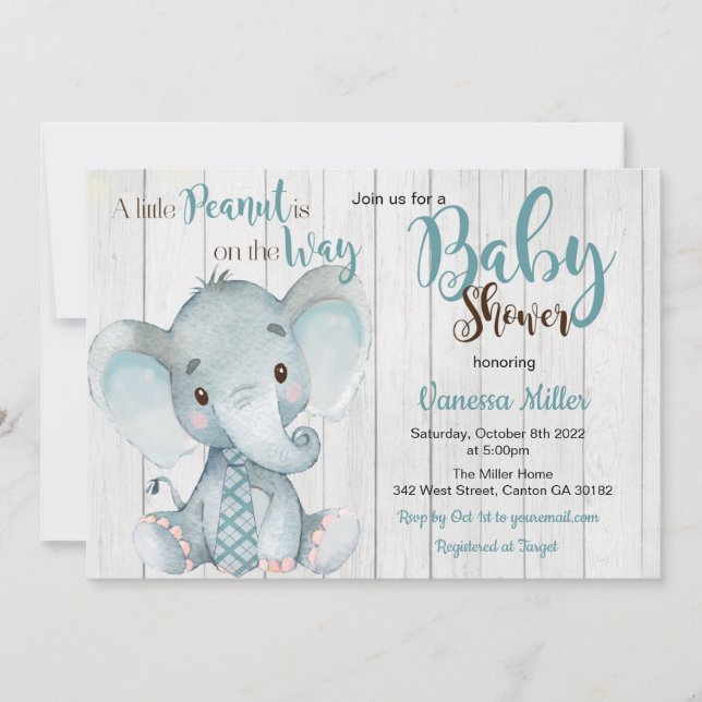 Chuva de Bebê Elefante por Convite de Correio (Frente)