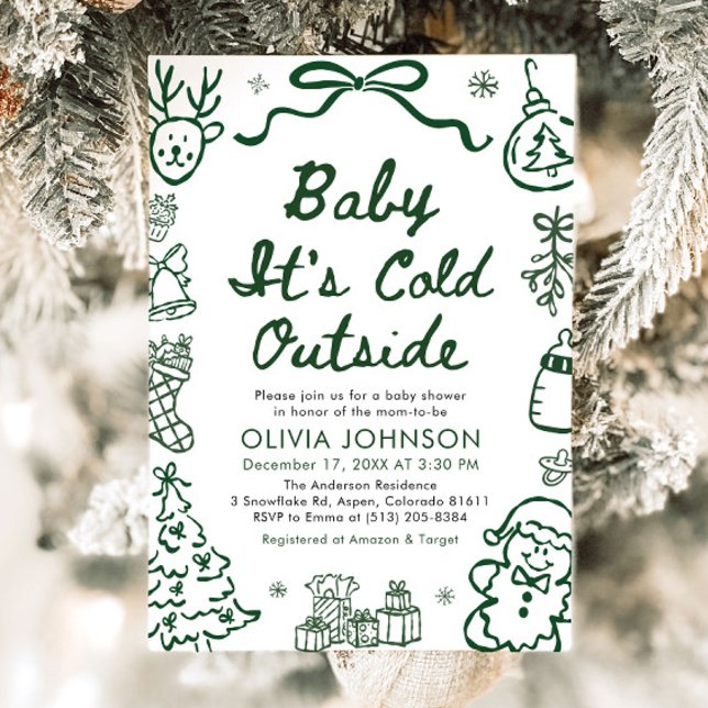 Chuva de Bebê: Está Frio Lá Fora - Convite de Chuv (Hand Drawn Baby It's Cold Outside Baby Shower Invitation)