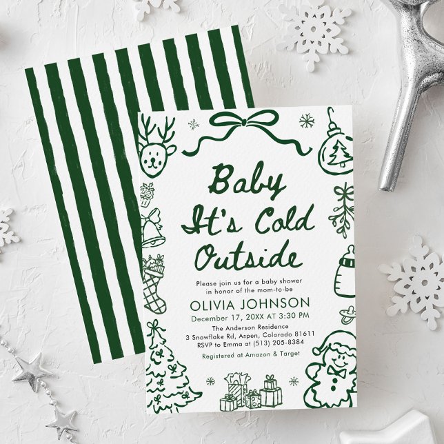 Chuva de Bebê: Está Frio Lá Fora - Convite de Chuv (Hand Drawn Baby It's Cold Outside Baby Shower Invitation)