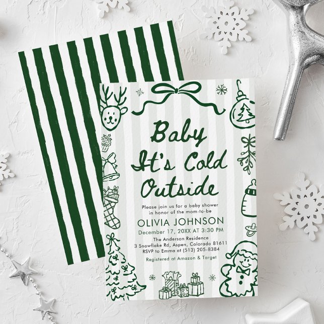 Chuva de Bebê: Está Frio Lá Fora - Convite de Chuv (Hand Drawn Baby It's Cold Outside Baby Shower Invitation)
