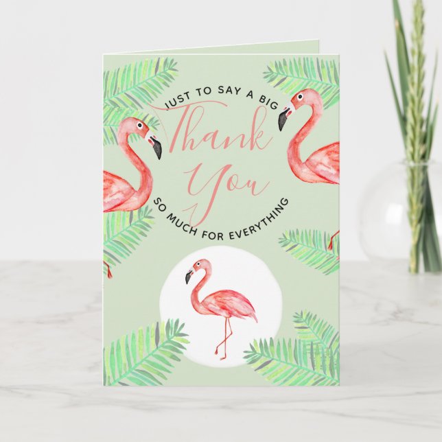 Chuva de Bebê Flamingo Agradecimento Tropical Aqua (Frente)