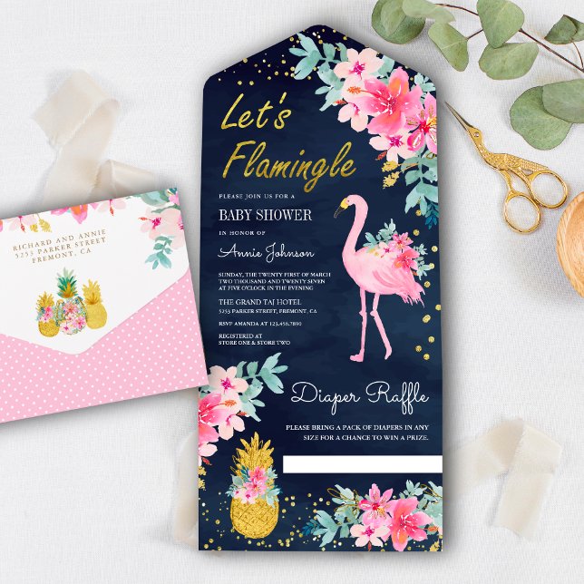Chuva de Bebê Flamingo Tropical Floral Rosa Navy (Criador carregado)