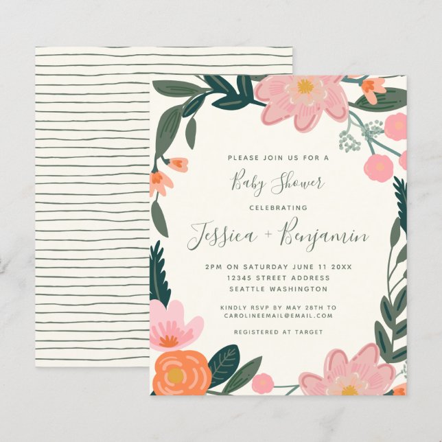 Chuva de Bebê Floral Rosa Jardim com Estilo e Orça (Frente/Verso)