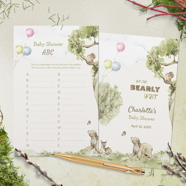 Chuva de Bebê Floresta Urso Mal Mal Pode Esperar J (Woodland Bearly Wait Baby Shower ABC Game ©Susanne Sachers - Sunny Mind 🌞)