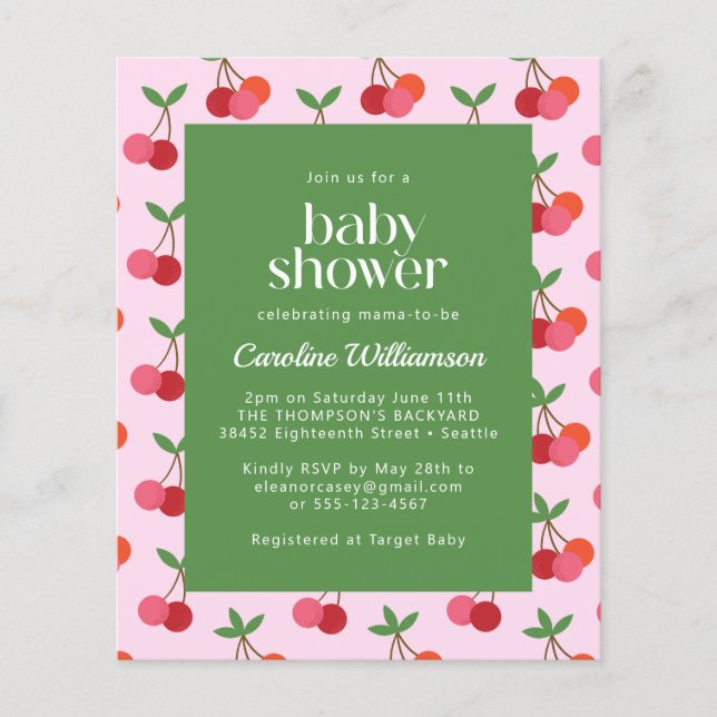 Chuva de Bebê Fofa Rosa Verde Fruta Cereja Orçamen (Frente)