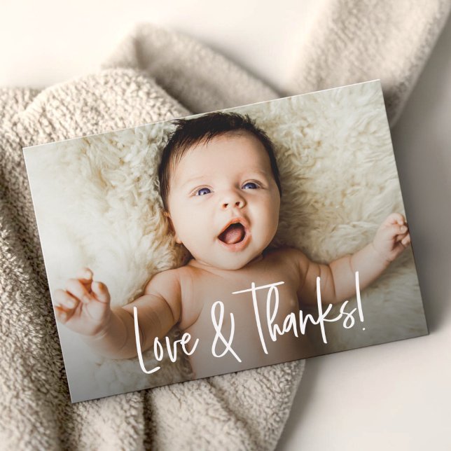 Chuva de bebê foto Amor e Agradecimento letra à mã (Modern Love and Thanks! cute baby photo shower card template.)
