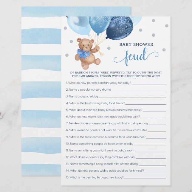Chuva de Bebê Jogo da Discórdia Urso Teddy Azul e  (Frente/Verso)