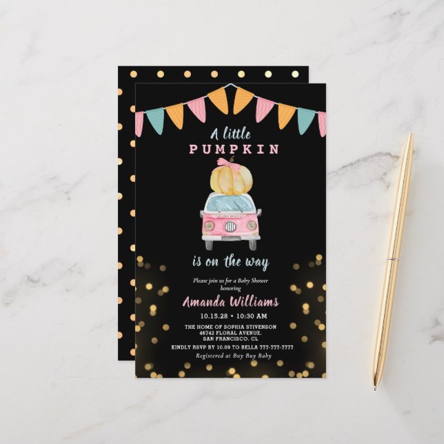 Chuva de Bebê Menina de Carro com Abóbora Dourada  (Frente/Verso In Situ)