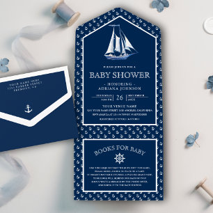 Chuva de Bebê Nobre Elegante Náutico Navio Azul-Ma