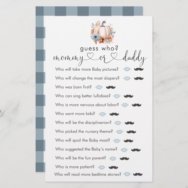 Chuva de Bebê Pequeno Abóbora de Outono Jogo "Adiv (Frente/Verso)