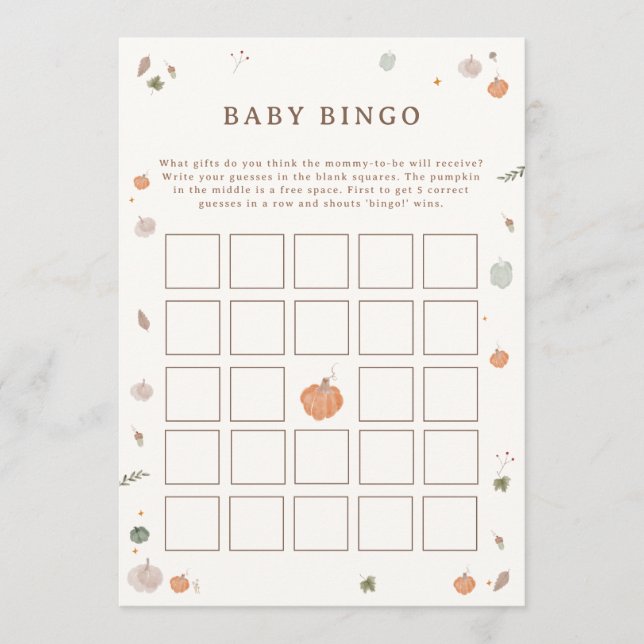 Chuva de Bebê Pequeno Abóbora Jogo de Bingo de Beb (Frente)