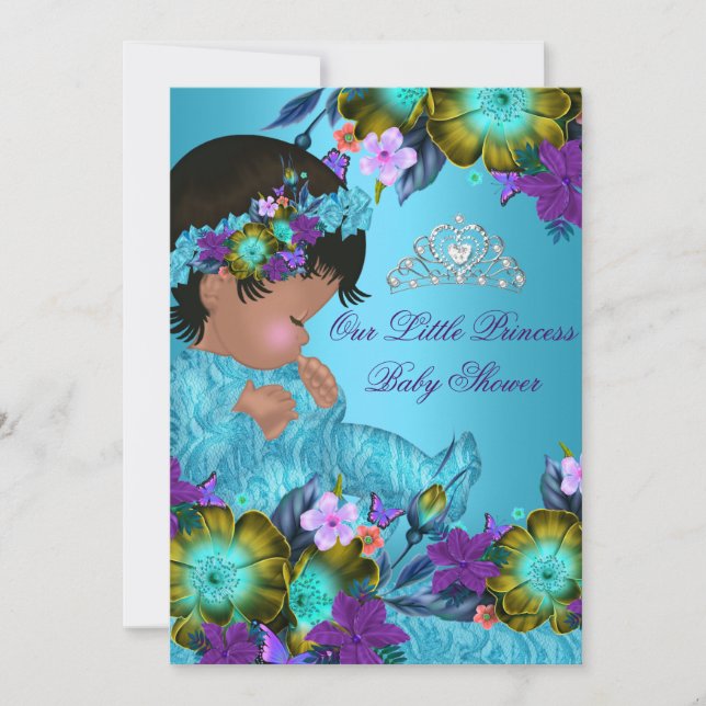 Chuva de Bebê Princesa Convite Azul Turquesa Roxo  (Frente)