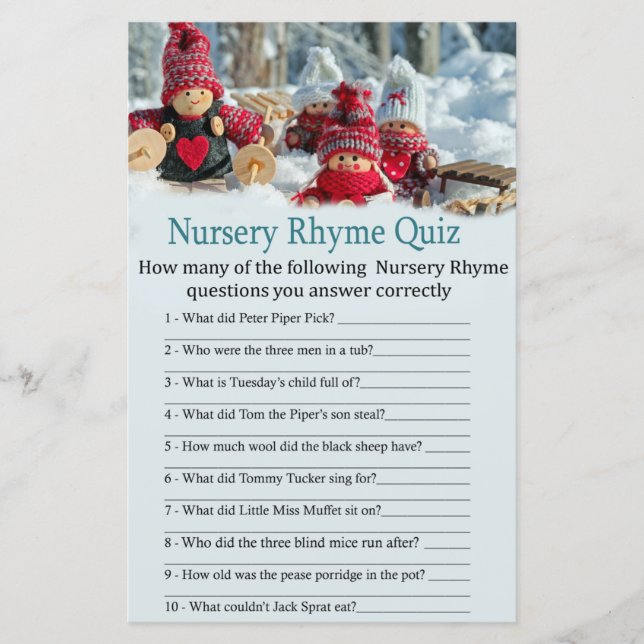 chuva de bebê Quiz de Rima Infantil gnome de natal (Frente)