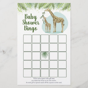 Chuva de Bebê Safari Girafa Deixa Jogo de Bingo