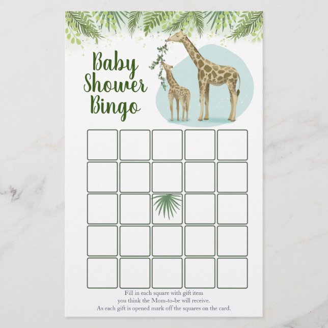Chuva de Bebê Safari Girafa Deixa Jogo de Bingo (Frente)