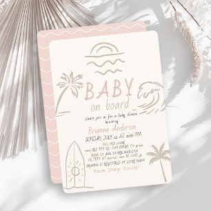 Chuva de Bebê Surf Doodle Rosa Menina Convite de C