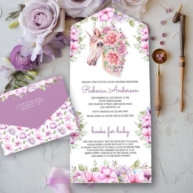 Chuva de Bebê Unicórnio Bonito Floral Roxo Rosa (Criador carregado)