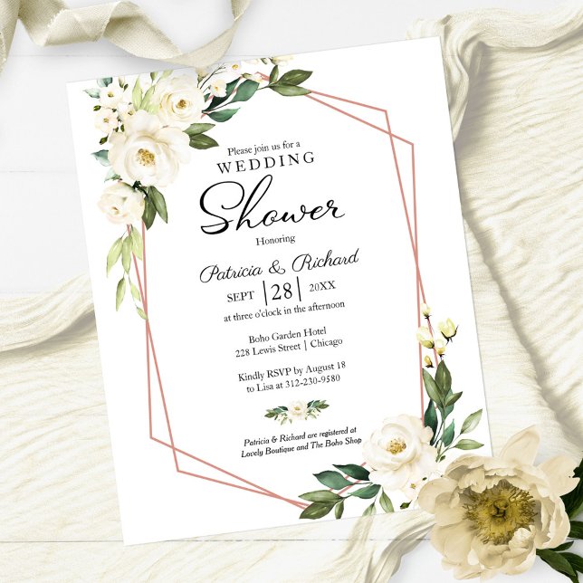 Chuva de Casamento Geométrico Floral Convite Econô (Criador carregado)