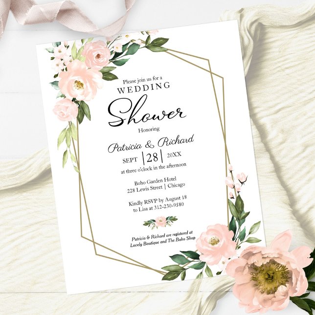 Chuva de Casamento Geométrico Floral Convite Econô (Criador carregado)