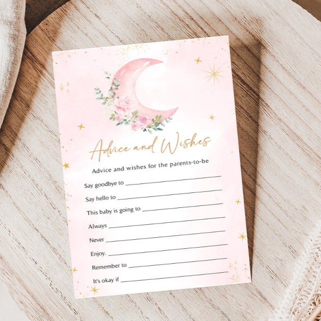 Chuva de Conselhos e Desejos de Lua Rosa e Estrela (Floral Monn and Stars Baby Shower Game)