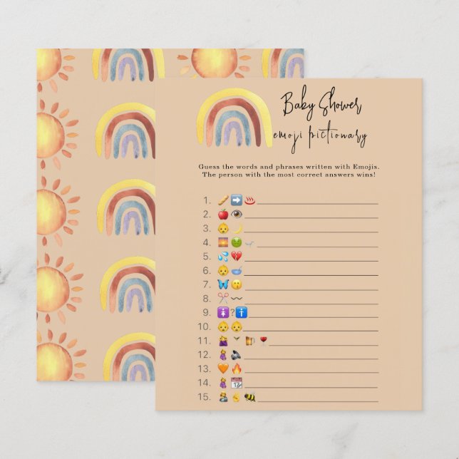 Chuva de Emojis Boho Bebê Jogo Chá de Bebê (Frente/Verso)