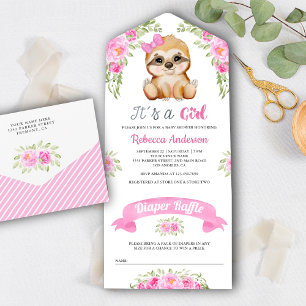 Chuva de Flores em Aquarela Rosa Chá de Bebê Sloth