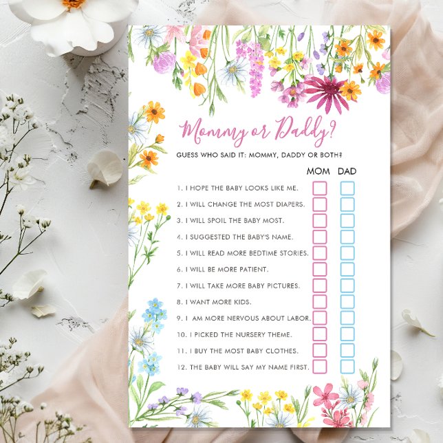 Chuva de Flores Florais Mamãe ou Papai Chá de Bebê (Mommy or Daddy game from the Wildflower Meadow Baby Shower collection by Darling & May)