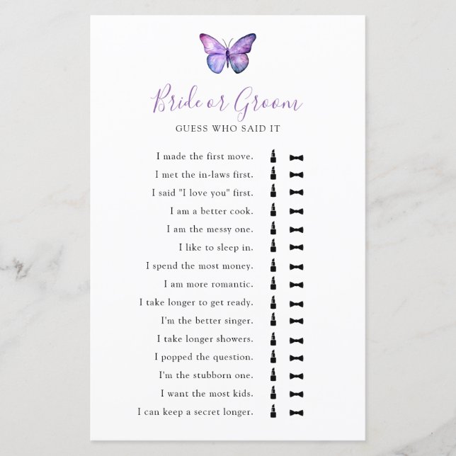 Chuva de Noiva Borboleta Adivinhe quem disse (Frente)