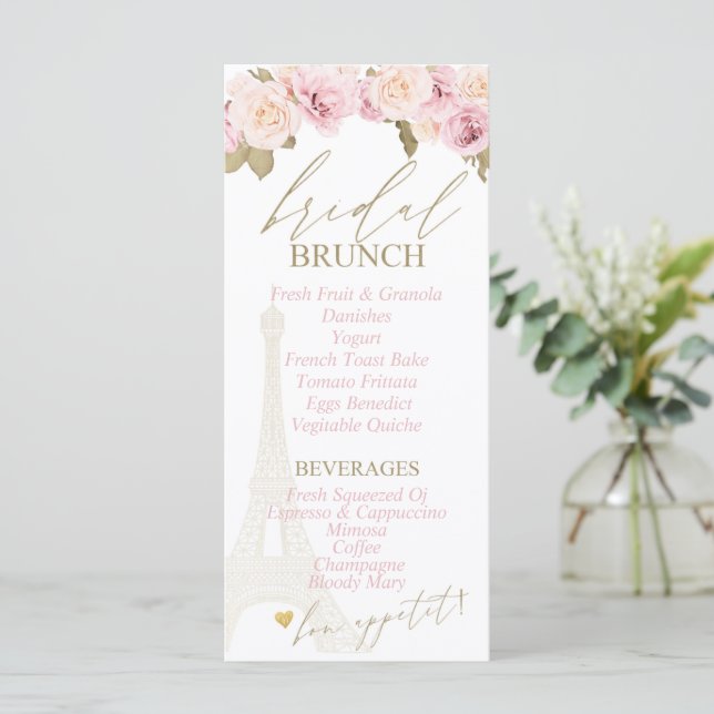 Chuva de noiva em Paris, Menu de Brunch com tema f (Em pé/Frente)