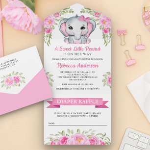 Chuveiro de Bebê Elefante Floral com Laço Rosa Fof