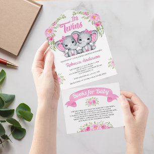 Chuveiro de Bebê para Gêmeas com Elefante Floral R
