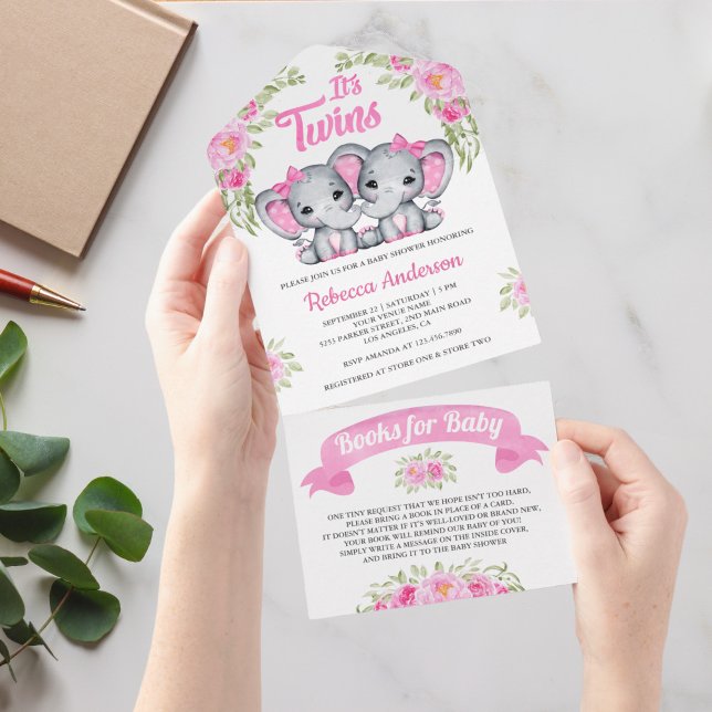 Chuveiro de Bebê para Gêmeas com Elefante Floral R (Criador carregado)