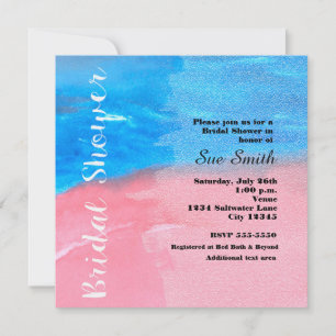 CHUVEIRO DE NOIVA Convite Azul e Rosa Aquarela