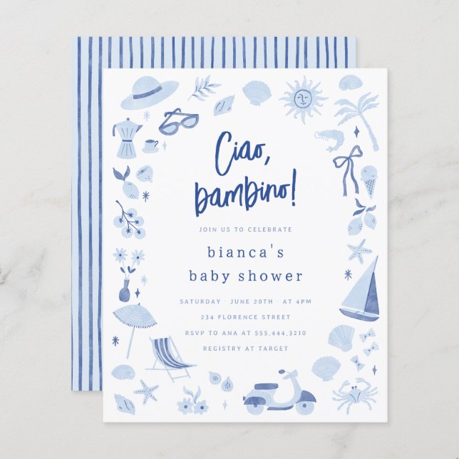 Ciao Bambino Italian Budget Boy Baby Shower (Frente/Verso)