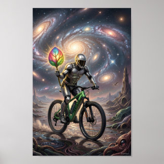 Ciclista Galáctico com Poster de Folha Luminosa